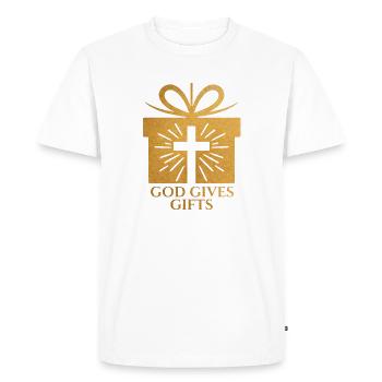 Dieu donne des cadeaux - couleur sable - T-shirt Premium bio Homme - blanc - Devant - Nico (187cm)