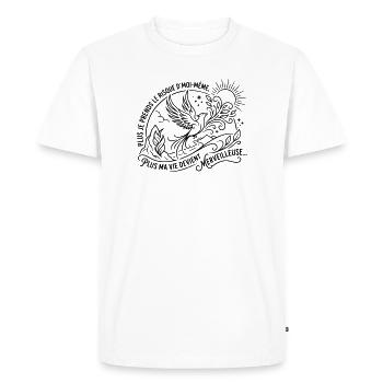 Plus je prends le risque d'être moi même, Plus ma  - T-shirt Premium bio Homme - blanc - Devant - Nico (187cm)