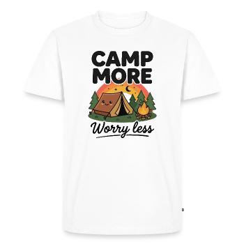 Randonnée - Aventure en plein air - Campez plus et moins vous inquiétez - T-shirt Premium bio Homme - blanc - Devant - Nico (187cm)