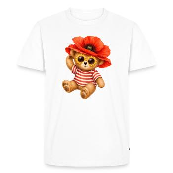 Cute Teddy Bear with Poppy Hat & Floral Glasses - Men's Premium Organic T-Shirt - white - Front - Nico (187cm)