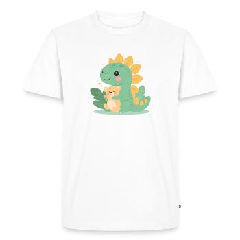 Little Cartoon Dinosaur with Teddy Bear – Cute - Men's Premium Organic T-Shirt - white - Front - Nico (187cm)