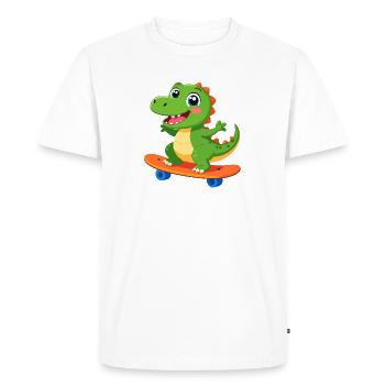 Petit dinosaure vert sur un skateboard – Design cool - T-shirt Premium bio Homme - blanc - Devant - Nico (187cm)