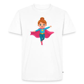 Flying cartoon superheroine with purple cape - Men's Premium Organic T-Shirt - white - Front - Nico (187cm)