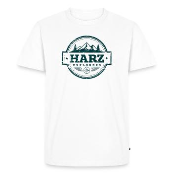 Explorateurs de résine | Insigne d’aventure vintage - T-shirt Premium bio Homme - blanc - Devant - Nico (187cm)