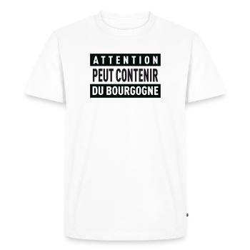 Attention Peut Contenir Du Bourgogne T-Shirt Ca... - T-shirt Premium bio Homme - blanc - Devant - Nico (187cm)