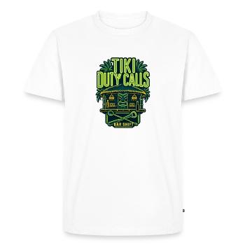 Barman shift Tiki Duty Appelle, bar tiki au bord de la piscine - T-shirt Premium bio Homme - blanc - Devant - Nico (187cm)