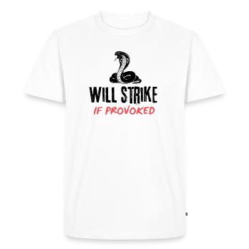 Si provoqué : Écriture rouge grasse sur fond noir - T-shirt Premium bio Homme - blanc - Devant - Nico (187cm)