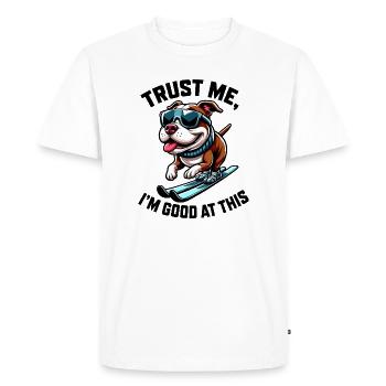 Dessin animé Skieur Bouledogue Chien Drôle - T-shirt Premium bio Homme - blanc - Devant - Nico (187cm)