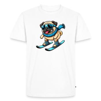Dog Pug Skier Comique Sports d’hiver Drôle - T-shirt Premium bio Homme - blanc - Devant - Nico (187cm)