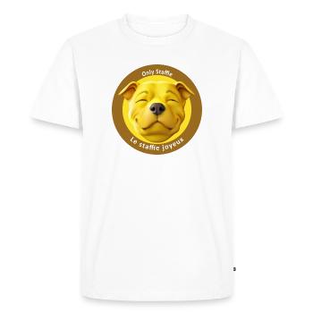 Stafficone Badge joyeux - 053i - T-shirt Premium bio Homme - blanc - Devant - Nico (187cm)