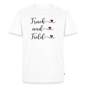 Logo manuscrit d’athlétisme avec des cœurs - T-shirt Premium bio Homme - blanc - Devant - Nico (187cm)