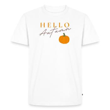 Bonjour Autumn | Motif de citrouille d’automne - T-shirt Premium bio Homme - blanc - Devant - Nico (187cm)