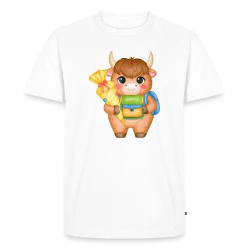 Vache Highland avec cône d’école et sacoche – École - T-shirt Premium bio Homme - blanc - Devant - Nico (187cm)