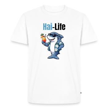 Vie de requin | Requin de dessin animé sympa avec une ambiance estivale - T-shirt Premium bio Homme - blanc - Devant - Nico (187cm)