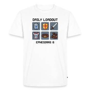 Pixel Art de l’Armure de Dieu - Éphésiens 6 - T-shirt Premium bio Homme - blanc - Devant - Nico (187cm)