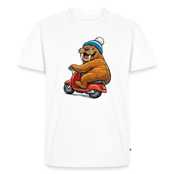 Morse sur le scooter - T-shirt Premium bio Homme - blanc - Devant - Nico (187cm)