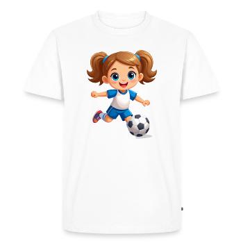 Comic girl en tant que joueuse de football avec le football – Sports - T-shirt Premium bio Homme - blanc - Devant - Nico (187cm)