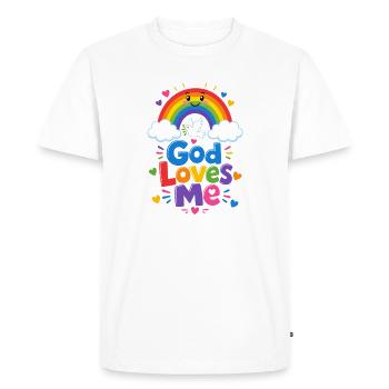 Dieu m’aime arc-en-ciel - T-shirt Premium bio Homme - blanc - Devant - Nico (187cm)