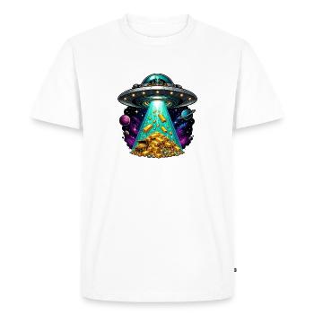UFO Landing Gold Treasure Beam - Men's Premium Organic T-Shirt - white - Front - Nico (187cm)