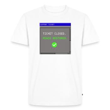 Ticket de support fermé IT Paix restaurée Humour - T-shirt Premium bio Homme - blanc - Devant - Nico (187cm)