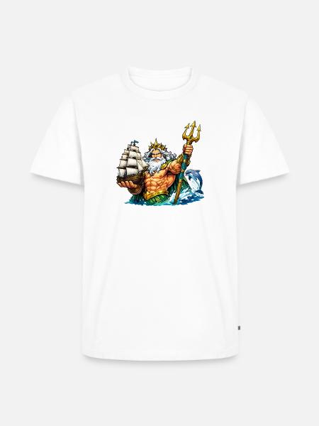 Neptune with sailing ship - Men's Premium Organic T-Shirt - white