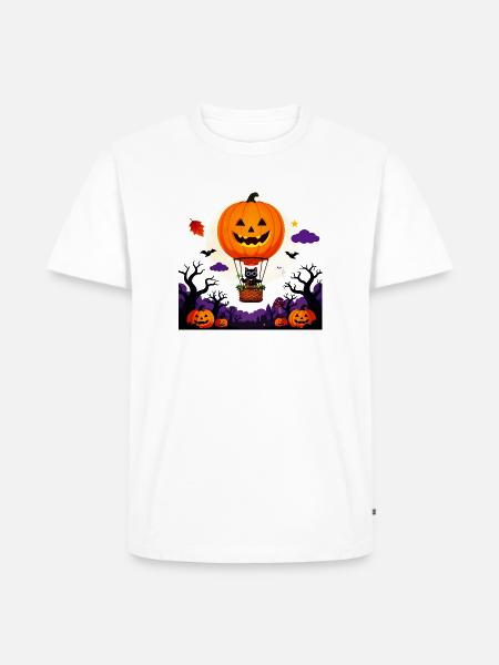 Pumpkin Balloon Cat Halloween Scene - Men's Premium Organic T-Shirt - white