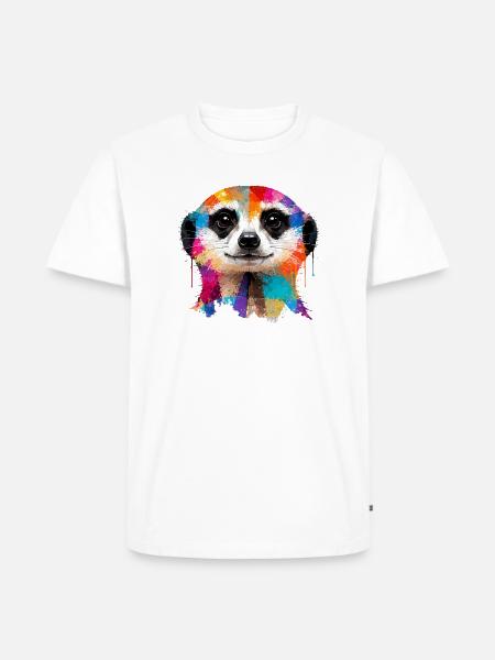 Buntes Erdmännchen mit Farbklecksen - Männer Premium Bio T-Shirt - Weiß