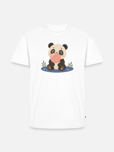 Süßer Panda mit großer Kaugummiblase - Männer Premium Bio T-Shirt - Weiß