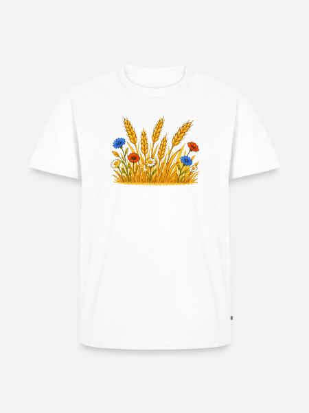 Goldenes Weizenfeld mit Wildblumen - Männer Premium Bio T-Shirt - Weiß