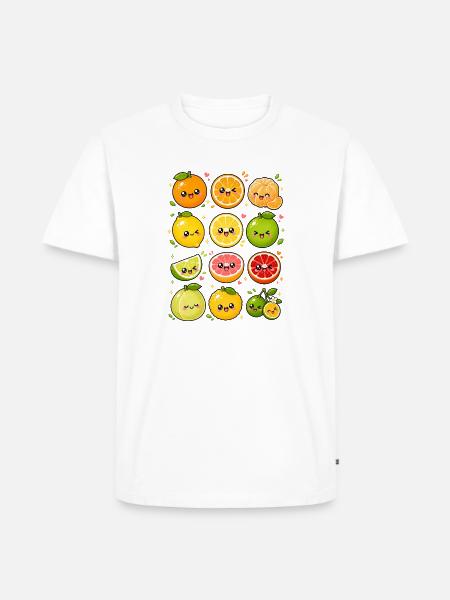 Kawaii Zitrusfrüchte | Orange & Zitrone - Männer Premium Bio T-Shirt - Weiß