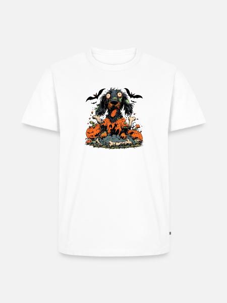 GruselZombieHund mit Kürbissen - Männer Premium Bio T-Shirt - Weiß