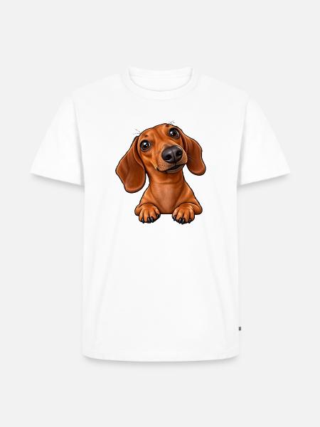 Kuscheldackel Lächelnde Dackelillustration - Männer Premium Bio T-Shirt - Weiß