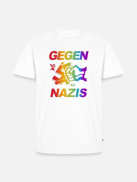 Regenbogenfaust Gegen Nazis - Männer Premium Bio T-Shirt - Weiß