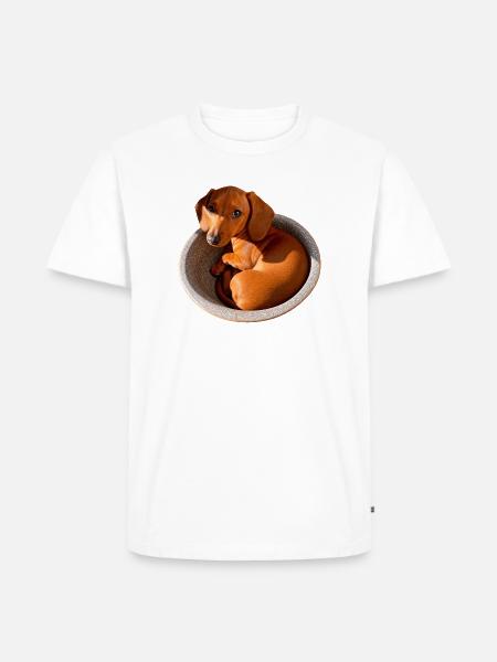 Dackel Kuschelpfote Napfdesign - Männer Premium Bio T-Shirt - Weiß