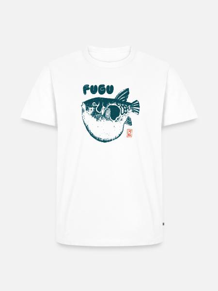 Fugu Kugelfisch Japanischer Holzschnitt Stil - Männer Premium Bio T-Shirt - Weiß
