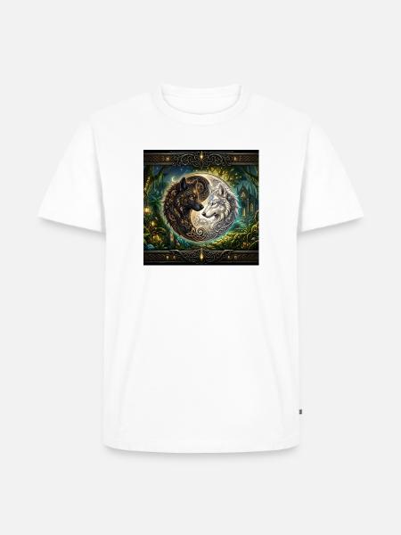 Celtic Wolves Yin Yang – Steampunk-Harmonie - Männer Premium Bio T-Shirt - Weiß