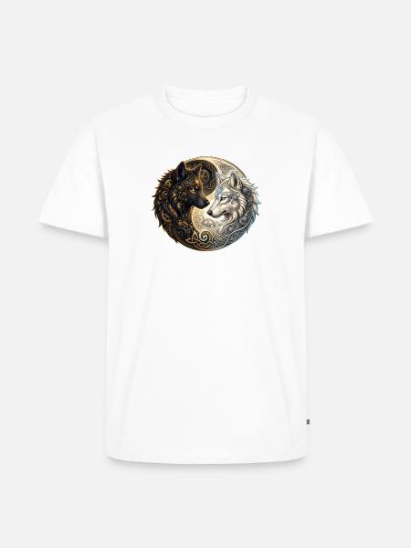 Celtic Wolves Yin Yang – Steampunk Harmony. - Männer Premium Bio T-Shirt - Weiß