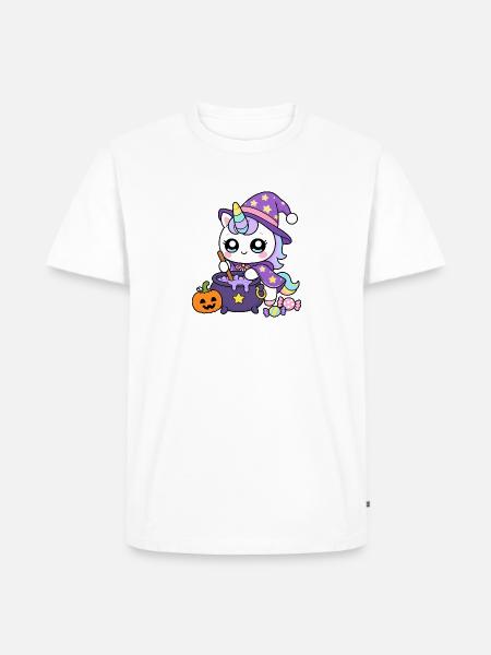 Einhornhexe mit Kessel - Männer Premium Bio T-Shirt - Weiß