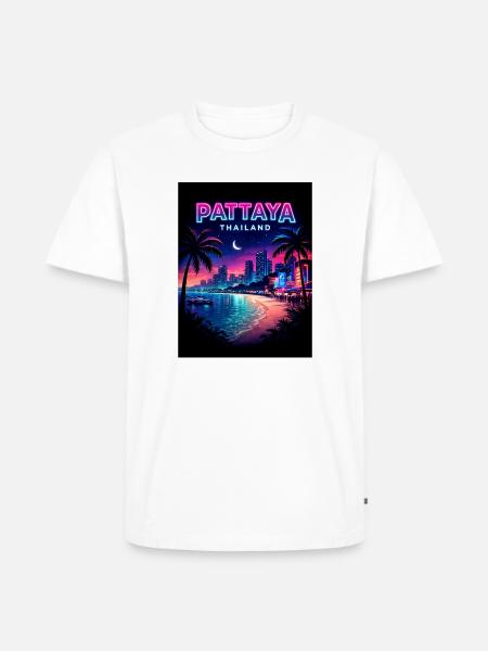 Pattaya Neon Moon Strandlandschaft - Männer Premium Bio T-Shirt - Weiß