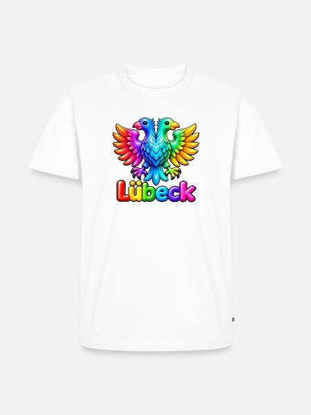 Lübeck unter dem Regenbogen - Männer Premium Bio T-Shirt - Weiß