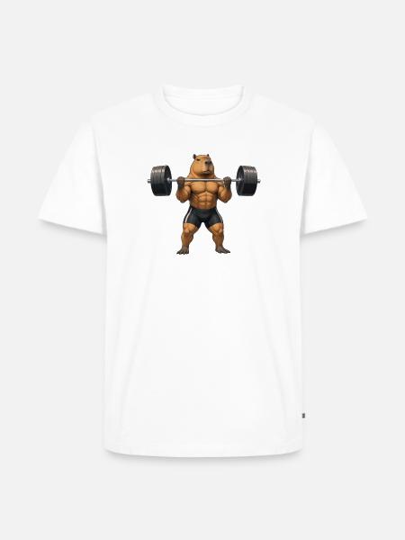 Capybara beim Gewichteheben - Männer Premium Bio T-Shirt - Weiß