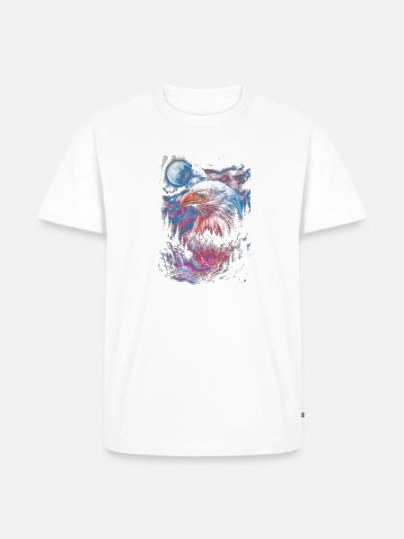 Adler über nächtlicher Waldlandschaft - Männer Premium Bio T-Shirt - Weiß