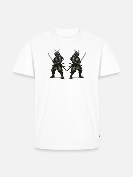 Doppel-Samurai Schattenrüstung - Männer Premium Bio T-Shirt - Weiß