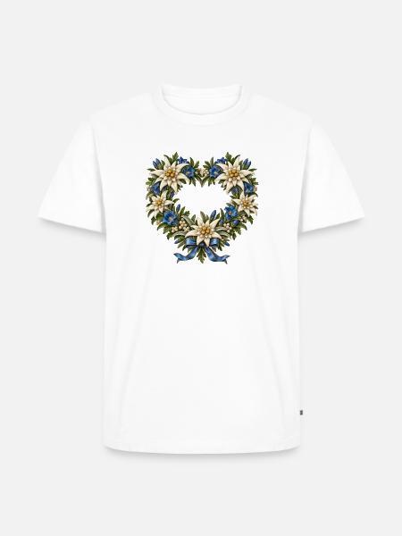 Edelweißherz mit Enzian & blauer Schleife - Männer Premium Bio T-Shirt - Weiß