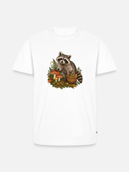 Waschbär beim Pilzsammeln - Männer Premium Bio T-Shirt - Weiß