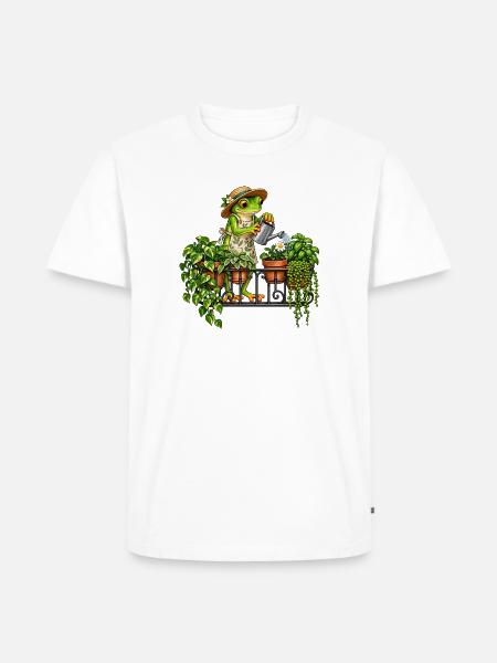 Frosch beim Pflanzengießen - Männer Premium Bio T-Shirt - Weiß