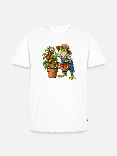 Frosch bei der Tomatenernte - Männer Premium Bio T-Shirt - Weiß