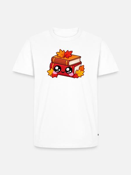 Kawaii Herbstbücher - Männer Premium Bio T-Shirt - Weiß