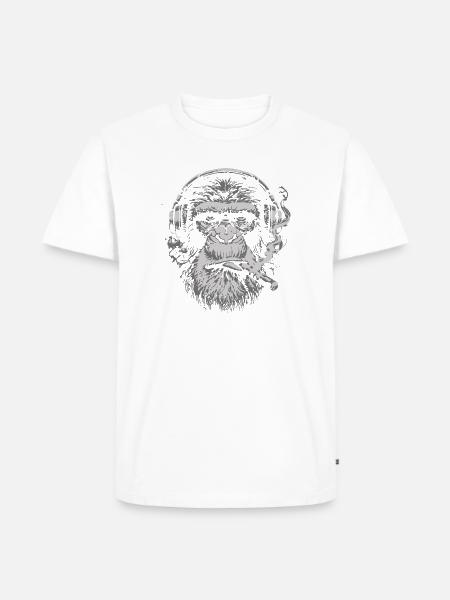 DJ Chimp mit Kopfhörern - Männer Premium Bio T-Shirt - Weiß