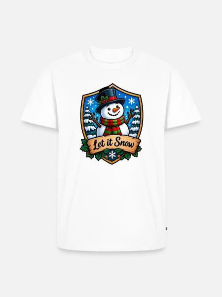 Let it Snow Schneemann Shield - Männer Premium Bio T-Shirt - Weiß